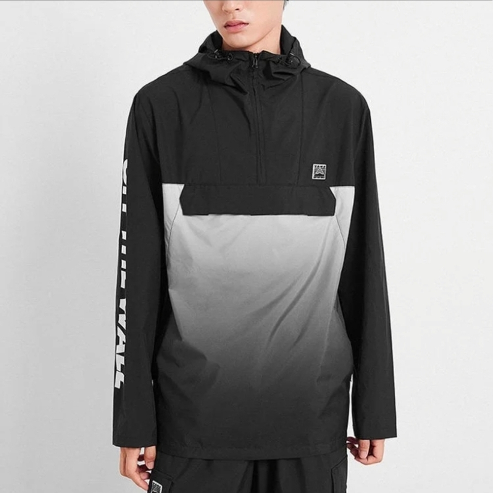 Vans Black & Gray Hooded Windbreaker, Size Large